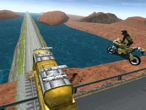 Cascadorii cu bicicleta cu trafic de autostradă